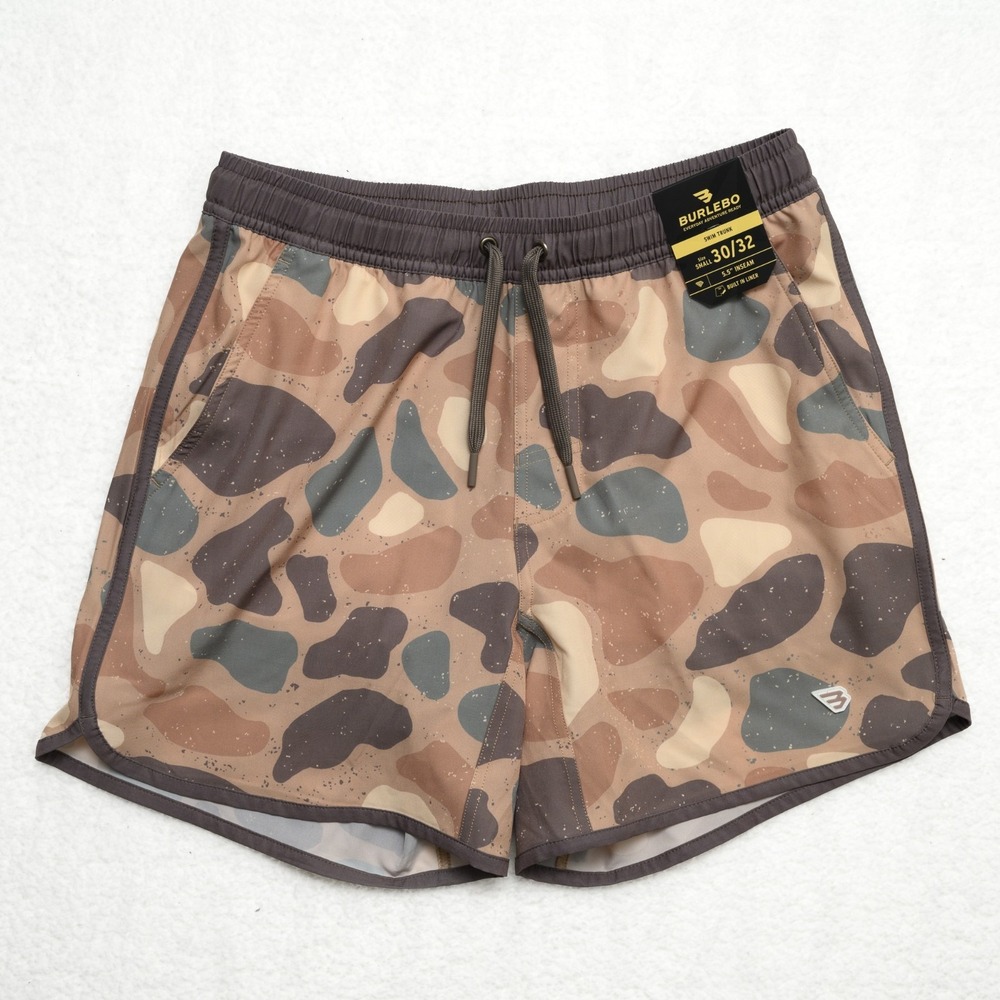 Burlebo Swim Trunks Men's Sz S 30/32 Camo 5.5" Inseam Shorts w/ Liner & Pockets